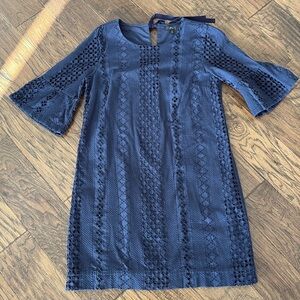 JCrew navy eyelet lace bell flutter sleeve bow dress